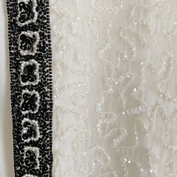Vintage Ivory Black Sequined Beaded Embroidered Silk Dress Blazer Jacker Small - Picture 9 of 11